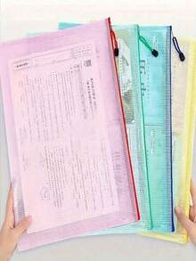 Extra Large Grid Waterproof Zipper Document Bag - A3/A4/B4/A5/B5/B6 Transparent Student And Professional Document Organizer, Ideal For Paper And Exam Storage. - Multicolor - View 2