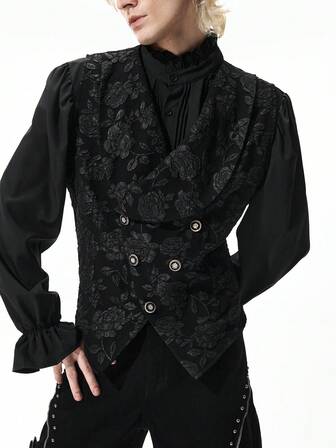 Goth Chaleco de jacquard con rosa gótica para hombre