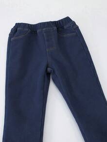 Jeans de niña, forro térmico azul, ajuste slim, versátil para todo uso, otoño/invierno - Azul lavado oscuro - Ver 6