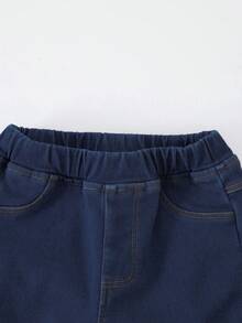 Jeans de niña, forro térmico azul, ajuste slim, versátil para todo uso, otoño/invierno - Azul lavado oscuro - Ver 5