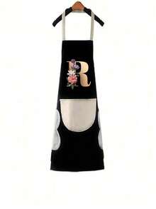 1pc Household Apron Waterproof Oilproof Can Wipe Hands Kitchen Work Clothes Fashion Initial Letter Print Men And Women Home Cooking Cleaning Apron Unisex Sleeveless Apron - Black - View 33