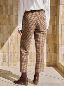 Airaco Women's Elegant Plaid Woolen Slim Fit Pants - Khaki - View 6