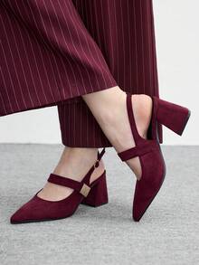 CUCCOO BIZCHIC Escarpins à talons épais avec boucle métallique de couleur abricot pour femmes. Design minimaliste classique, idéal pour le travail, les sorties, les fêtes, les vacances et les mariages - Fushia - Voir 5