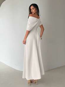 Aloruh Women's New Solid Color Jumpsuit, Oblique Shoulder Design, Wide Leg, Simple & Elegant, Suitable For Commuting, Office Wear - Apricot - View 3
