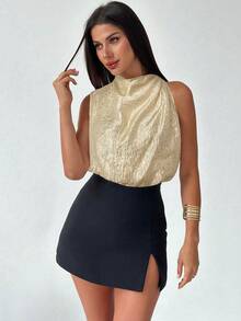 Firerie Women's Elegant Fashion New Commuting Office Daily Vacation Music Festival Asymmetrical Pleated Apricot Blouse, Spring/Summer - Apricot - View 6