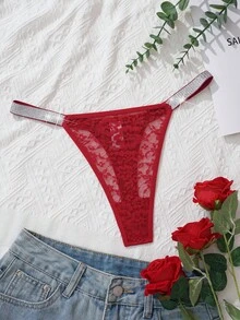 MidnightGlam Women's Sexy Lace Glitter Ribbon G-String Panty, Rave, Lingerie For Women,Sexy,Valentine's Day,Wedding - Burgundy - View 4