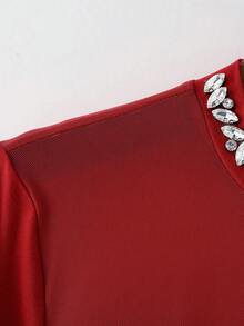 Franclia Elegant Burgundy Fabric Long Sleeve Regular Length Semi Sheer Top For Women - Burgundy - View 4