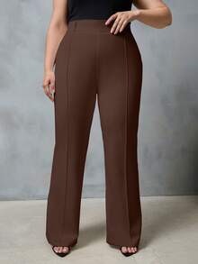 EURMUSE Plus High Waist Flare Leg Suit Pants - Chocolate Brown - View 1