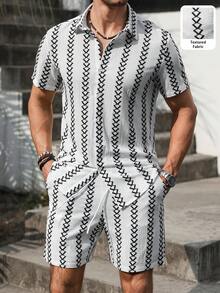 VENTUSAIL 男士Polo领纽扣半开襟几何印花短袖衬衫上衣搭配抽绳腰带口袋短裤，休闲日常穿搭套装，男士夏季服装套装，男士夏季运动服，男士两件套非洲衬衫裤套装，男士黑白套装，适合日常休闲、周末旅行、户外活动、探险旅行、轻松的工作环境或半正式场合，可作为男友/丈夫礼物、周年纪念/生日礼物、派对、暑假、新年、婚礼、情人节礼物。 - 黑與白 - 查看 5