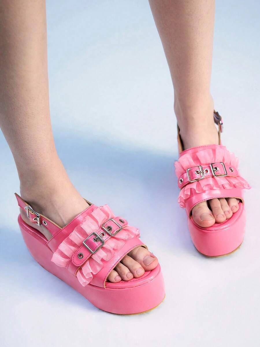 Sugerpunk Giày cao gót đế xuồng mũi tròn quai khóa cho nữ, chất liệu PU, màu hồng, thích hợp cho lễ tốt nghiệp, chụp ảnh, mặc thường ngày - Hồng - Xem 1