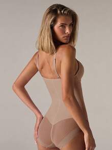 SHEIN BAE Women's Solid Color Bodysuit, Tight Fit And Shaping - Apricot - View 2