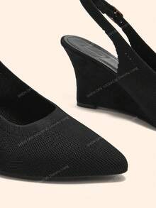 CUCCOO BASICS Sepatu Wanita Modis Warna Hitam, Nyaman, Terbuat dari Kain, Model Slingback dengan Hak Wedges dan Ujung Lancip, Cocok untuk Bepergian, Kencan, Pesta, Liburan, dan Acara Lainnya, Termasuk Hari Valentine. - Hitam - View 7