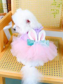 PETSIN 1pc Cat/Dog Clothing, Cute Embroidered 3D Rabbit Ear Cartoon Dress, Spring And Summer Pet Comfortable Clothing - Pink purple - View 4