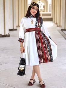 Đầm Abaya Ramadan màu trơn, kiểu dáng đơn giản, thoải mái dành cho bé gái tuổi teen, cổ tàu, phối họa tiết. - Nhiều màu - Xem 3