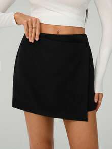 SHEIN Tall Fustă elegantă și versatilă pentru femei, înfășurată în jurul colțurilor, în culori solide - Negru - Vizualizare 1