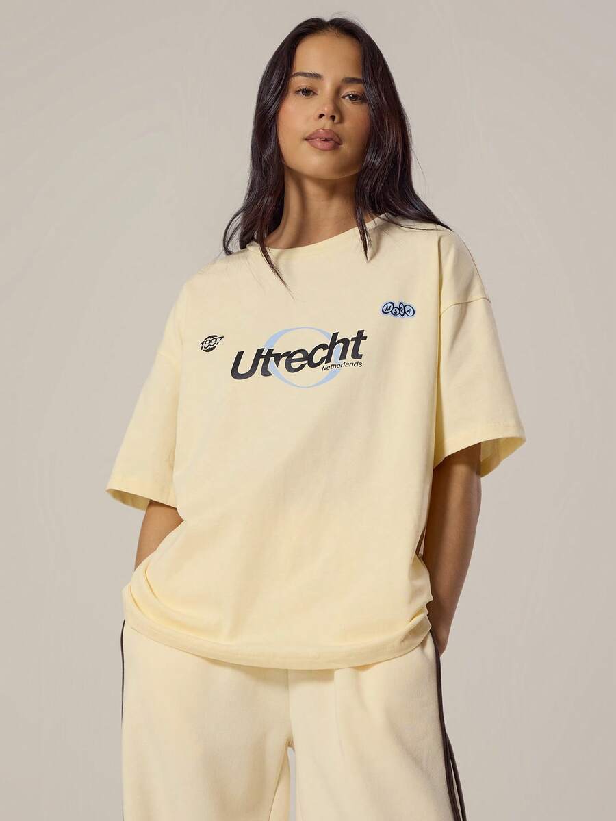 MUSERA Oversized Grafik T-Shirt Frühling, Mädchenhaft, Tagesoutfits, Süß, Lässiger Süßer Erbse Sommer - Hellgelb - Übersicht 1