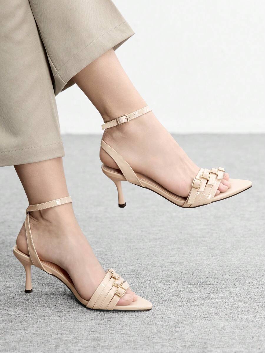 CUCCOO BIZCHIC Giày sandal cao gót thời trang dành cho nữ với thiết kế khóa cài, sandal cao gót thích hợp cho các buổi tiệc và liên hoan. - Màu be - Xem 1