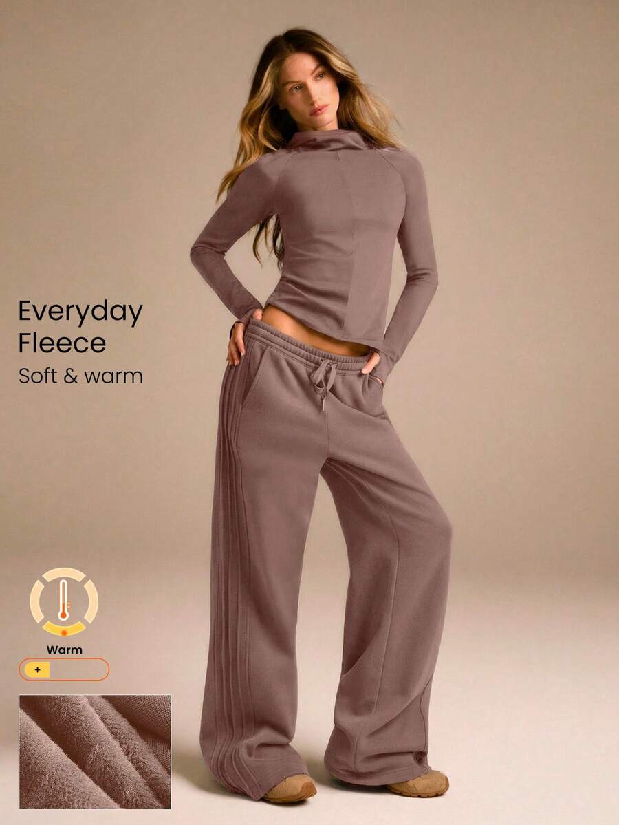GLOWMODE Everyday Fleece Stay Toasty Soft Warm Lightweight Side Piping Pockets Elastic Waist Drawstring Sweatpants Autumn Winter Daily Casual - Warm Clay - View 1