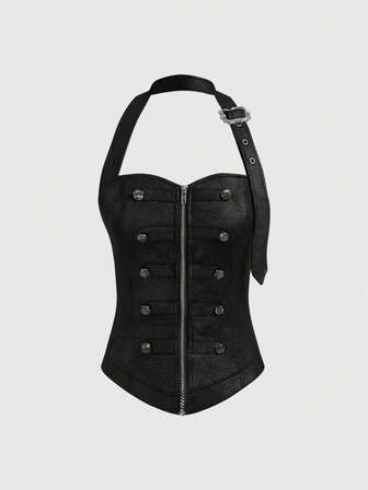 Grunge Punk Chaleco asimétrico sin tirantes de ante estilo marinero para mujer