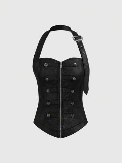 Grunge Punk Chaleco asimétrico sin tirantes de ante estilo marinero para mujer