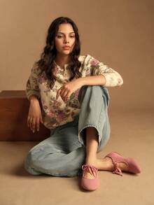 Rosivie 女士休闲百搭系带平底鞋 - 粉色 - 查看 7