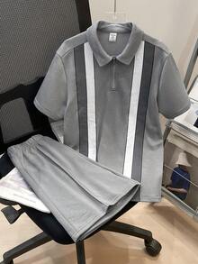 SHEIN Set de 2 piezas de camisa polo y pantalones cortos casuales y holgados para niño preadolescente - Gris - Ver 5