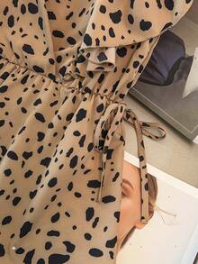 Franclia Women's Irregular Polka Dot Print Cap Sleeve V-Neck Short Peplum Sleeveless Tie Front Blouse, Spring/Summer