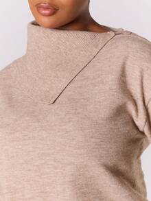 MUSERA Suéter de hombros caídos de talla grande de un solo color - Caqui - Ver 6