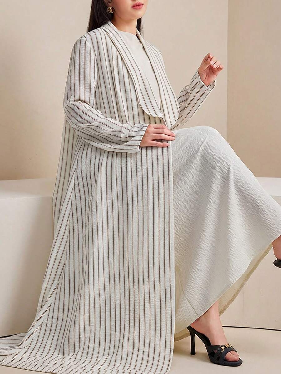 Veilorie Áo Abaya sọc giản dị bảo thủ dành cho nữ - Xám - Xem 1