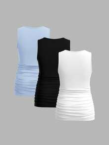 Modmama 3pcs Maternity Women's Solid Color Slimming Tank Tops, Casual & Simple, Perfect For Summer - Baby Blue - View 2