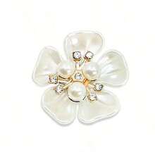 10/5 piezas Decoración de botones con diseño de flor de perlas falsas y rhinestones para sombrero, vestido y manualidades - Beis - Ver 4