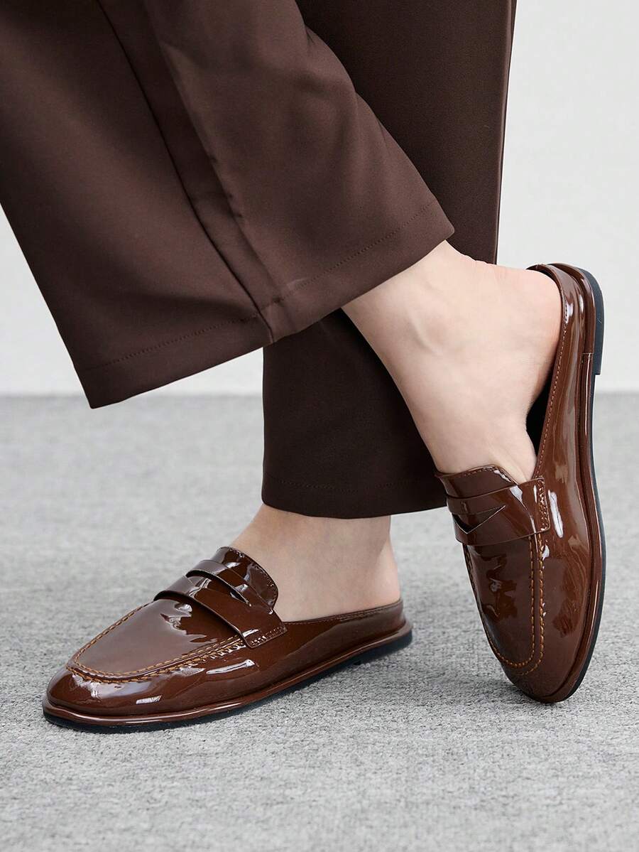 CUCCOO BIZCHIC Giày bệt mũi tròn tối giản màu đỏ tía, thanh lịch, giản dị, thoải mái, dễ xỏ, phù hợp cho công sở, đi làm, các dịp trang trọng, nhẹ, thời trang, đa năng. - Cà phê nâu - Xem 1