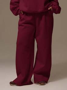 MUSERA Plus Wide Leg Tie Elasticated Waist Jopggers Tracksuit Bottoms Fall Autum Winter Cute Cosy  Festive Holidays Cherry Laquer