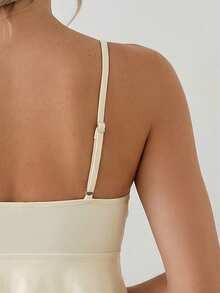 Swim Chiccia 女士两件套优雅度假贝壳金属串珠吊带泳衣套装，沙滩装 - 杏色 - 查看 4