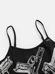 ROMWE Grunge Punk Áo camisole nữ đa năng in hình súng lục gợi cảm thời Y2K - màu đen - Xem 3
