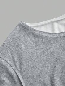 Muchica Áo thun nữ dáng rộng tay ngắn, in hình môi, phong cách tối giản, thoải mái, không vai, dành cho nữ. - Nhiều màu - Xem 5