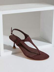 SHUZIA Sandales à bride à la cheville et talons aiguilles sexy pour femmes - Marron fonçé - Voir 1