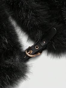 ROMWE Grunge Punk Áo croptop hở lưng lông thú gợi cảm phong cách Y2K - màu đen - Xem 4