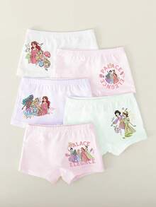 Quần lót bé gái - 5 chiếc, họa tiết công chúa, màu pastel, kiểu quần đùi, eo chun, mềm mại, nhẹ, thoải mái, thích hợp mặc ngủ, chơi, hàng ngày, có thể giặt máy, quà tặng ngày lễ 2026, phụ kiện cần thiết, dễ thương, quyến rũ, bền, bốn mùa. - Hồng - Xem 8