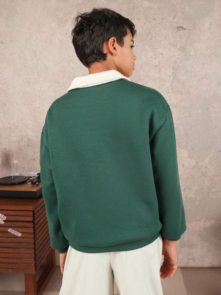 Color Block Polo Collar Sweatshirt With Logo
