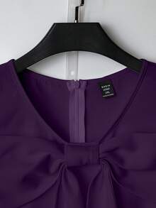 GlowEve CURVE 大码休闲优雅舒适蝴蝶结通勤中长款圆领连衣裙 - 紫色 - 查看 7