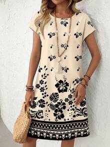 EMERY ROSE Casual Minimalist Floral Print Vacation Style Short Dress For Women, Suitable For Spring/Summer - Multicolor - View 3