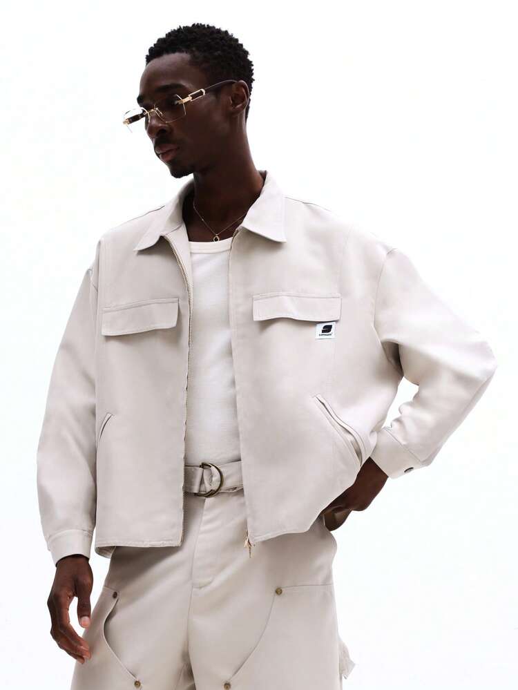 Boxy Zip Up Overshirt With Chest Pockets
