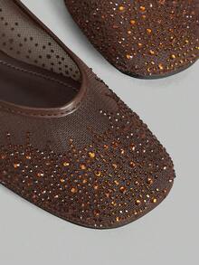 Ontre 女士时尚百搭通勤简约水钻平底鞋 - 棕色 - 查看 4