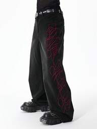 Street Life Men's Casual Fashion Street Cross Embroidery Curved Knife Loose Fit Jeans