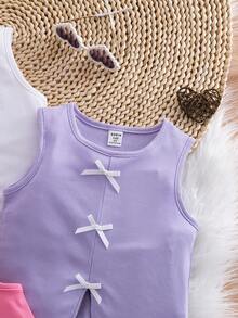 SHEIN Genkimix Kids 女童纯色蝴蝶结装饰简约吊带背心 - 彩色 - 查看 8