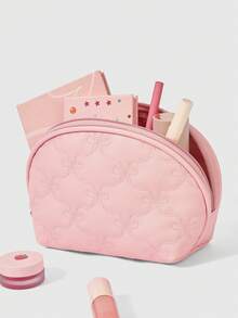 ROMWE Kawaii Cute Pink Embroidered Bow Compact Portable Cosmetic Bag, Travel Makeup Pouch - Pink - View 5