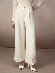 Modelyn Women's Elegant Wide Leg Loose Fit Long Straight Pants, Basic Daily Trousers - Khaki - View 7