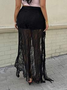 GalTyme EZwear 大码简约时尚黑色蕾丝半身裙，波西米亚风，适合夏季音乐节、锐舞派对/演唱会，也适合Y2K风格夏季穿着。
