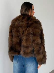 Aloruh Faux Fur Short Jacket, Fashionable Winter Solid Color - Brown - View 2